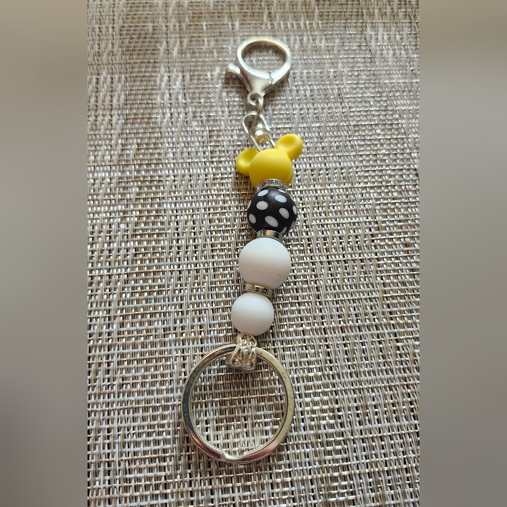 Hand Crafted Yellow and Black Polka Dot Key Holder